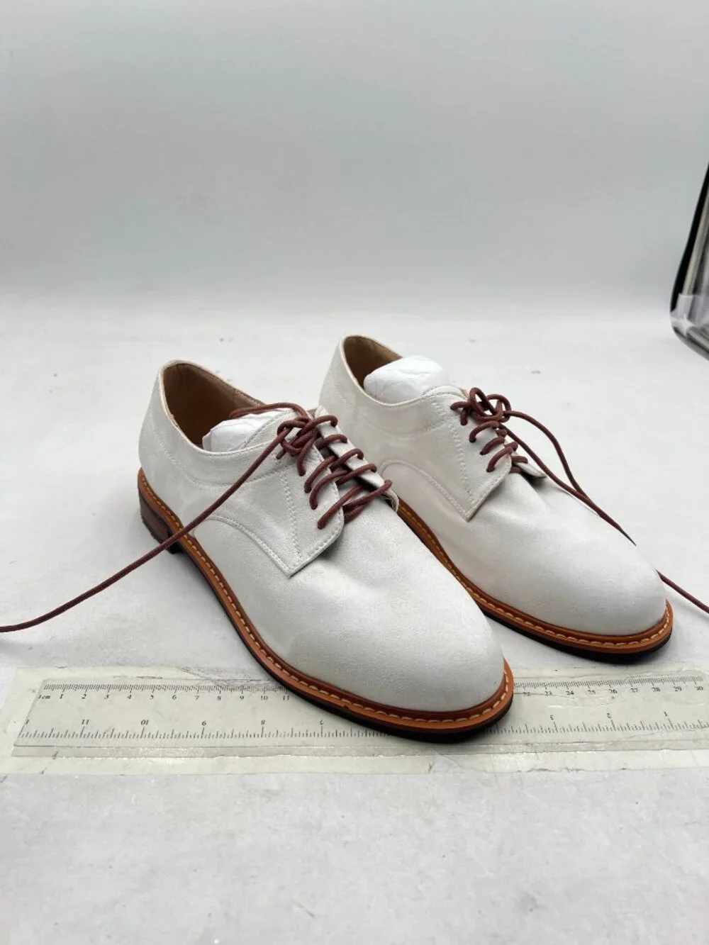 White Men's Oxford Dress Shoes Round Closed Toe Lace-up Low Stacked Heel Wingtip